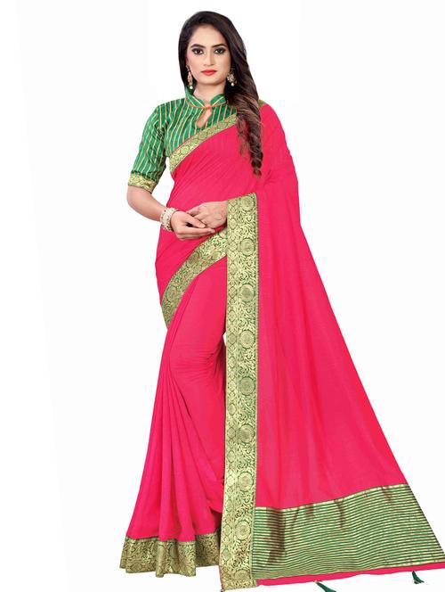 solid bordered saree with blouse - 16972966 - Very Small Image - 1