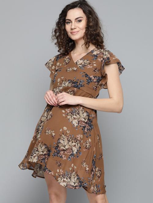 ruffle sleeved floral fit & flare dress - 16973072 - Very Small Image - 1