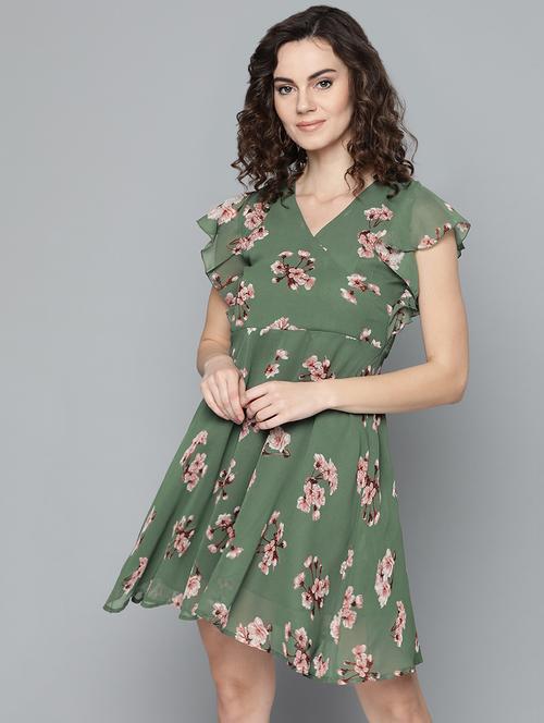 ruffle sleeved floral fit & flare dress - 16973073 - Very Small Image - 1