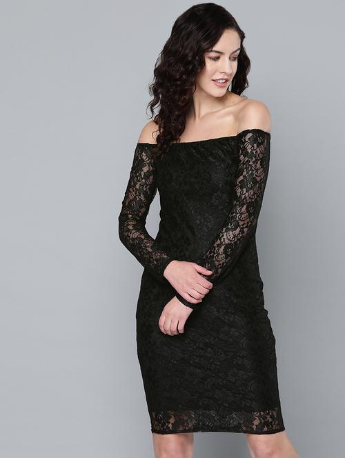 off shoulder laced bodycon dress - 16973076 - Very Small Image - 1
