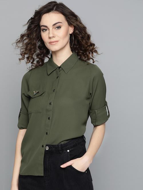 roll up sleeved olive shirt - 16973080 - Very Small Image - 1
