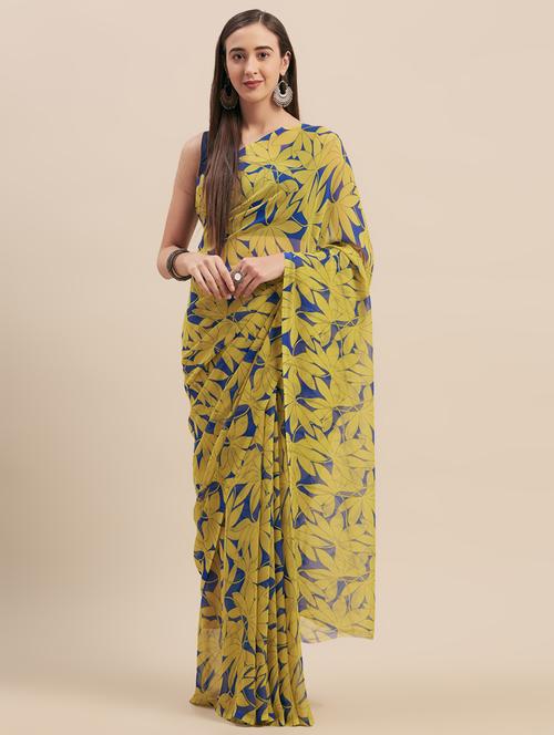 floral printed saree with blouse - 16973685 - Very Small Image - 1