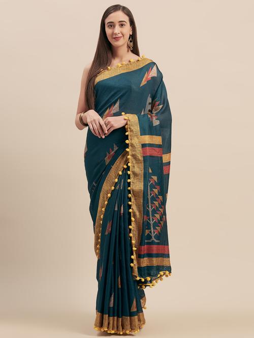 tassel detailed geometric printed saree with blouse - 16973693 - Very Small Image - 1