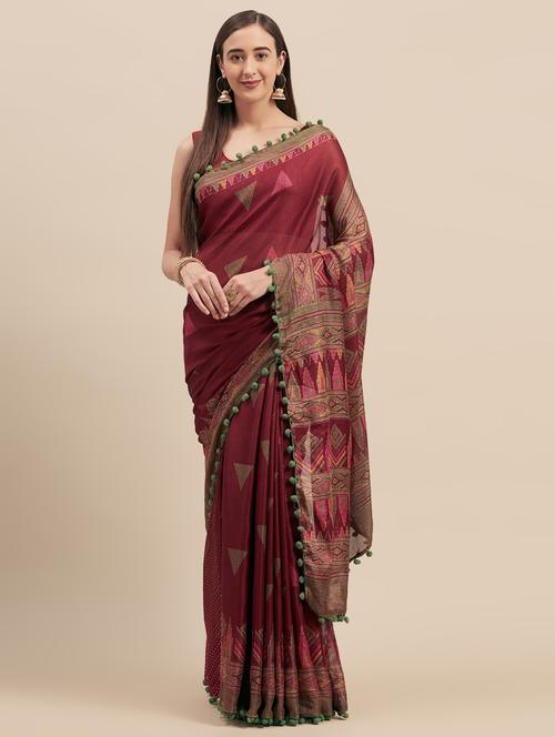 tassel detailed geometric printed saree with blouse - 16973694 - Very Small Image - 1