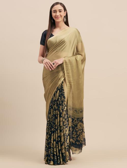 floral print half & half saree with blouse - 16973701 - Very Small Image - 1