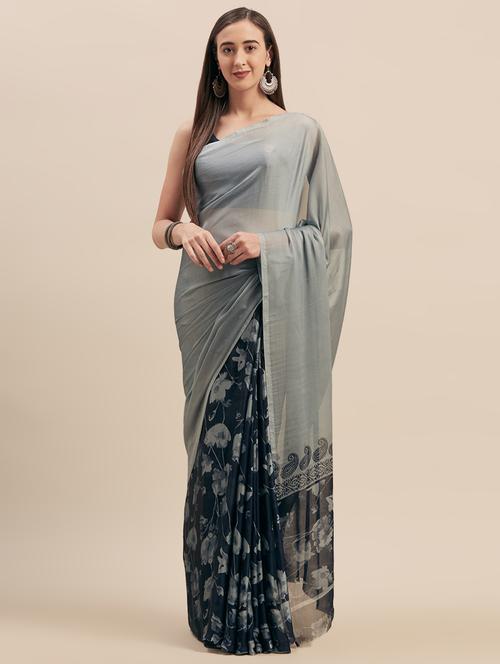 floral print half & half saree with blouse - 16973702 - Very Small Image - 1