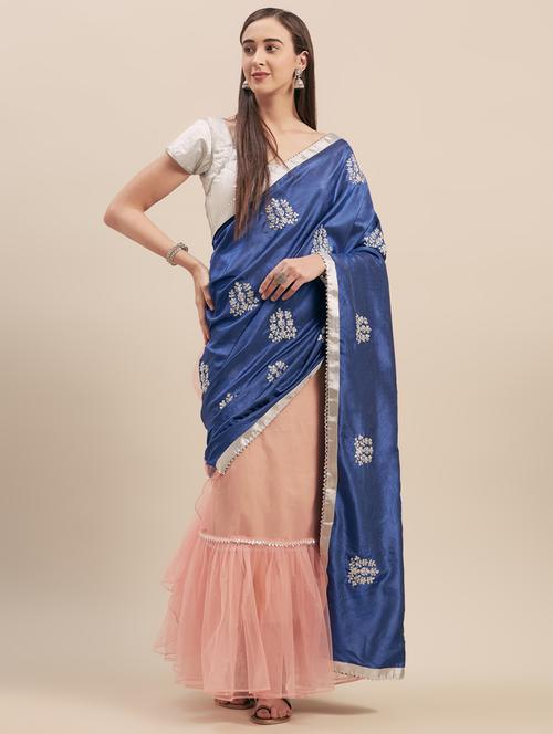 zari work ruffled half & half saree with blouse - 16973706 - Very Small Image - 1