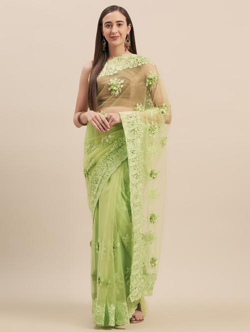 applique embroidered net saree with blouse - 16973732 - Very Small Image - 1