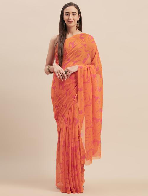 floral printed saree with blouse - 16973734 - Very Small Image - 1