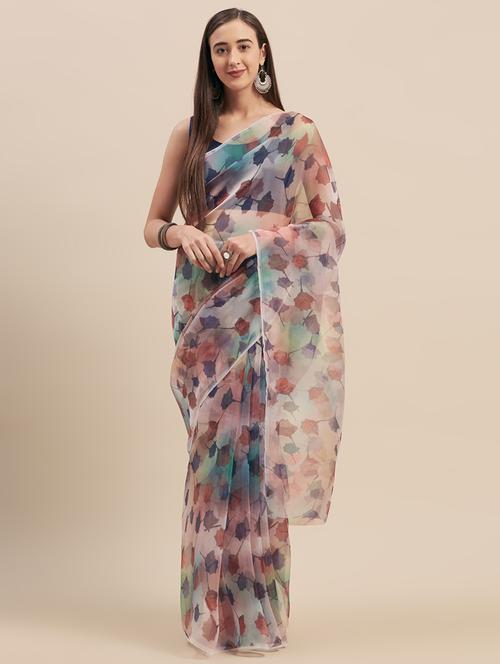 floral printed saree with blouse - 16973735 - Very Small Image - 1
