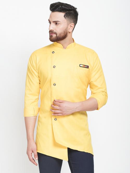 yellow solid asymmetric short kurta - 16974864 - Very Small Image - 1