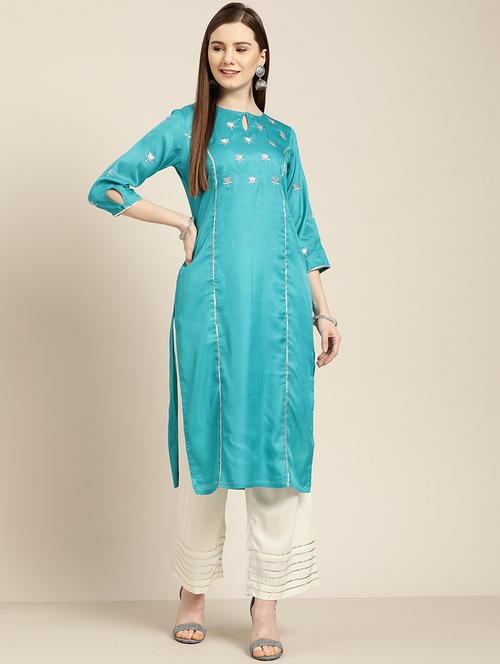 embroidered kurta palazzo set - 16974908 - Very Small Image - 1