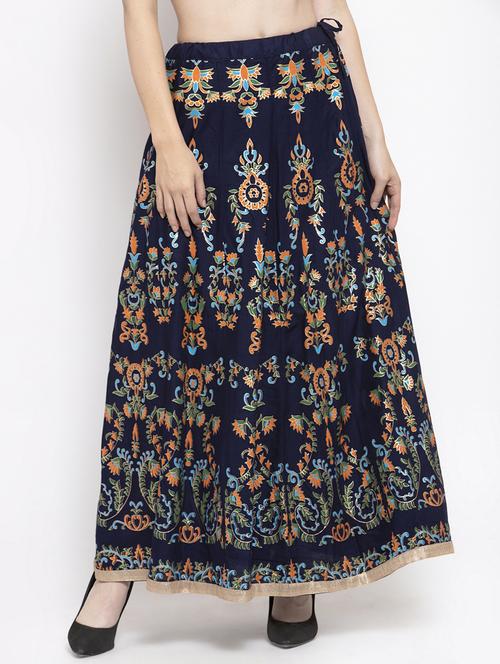 navy blue rayon flared skirt - 16975907 - Very Small Image - 1