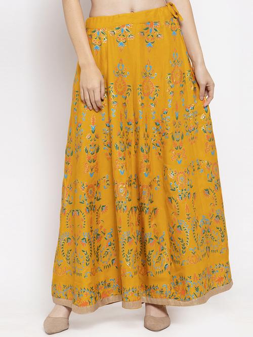 yellow rayon flared skirt - 16975909 - Very Small Image - 1