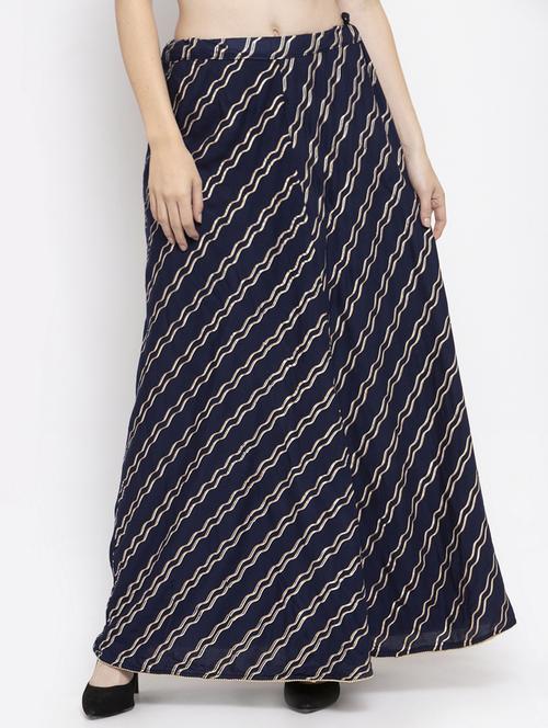 navy blue rayon flared skirt - 16975916 - Very Small Image - 1