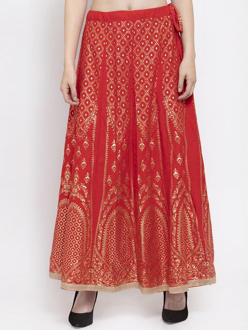 red rayon flared skirt - 16975924 - Very Small Image - 1