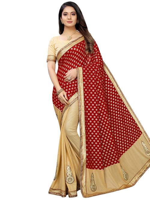half & half embroidered saree with blouse - 16976274 - Very Small Image - 1