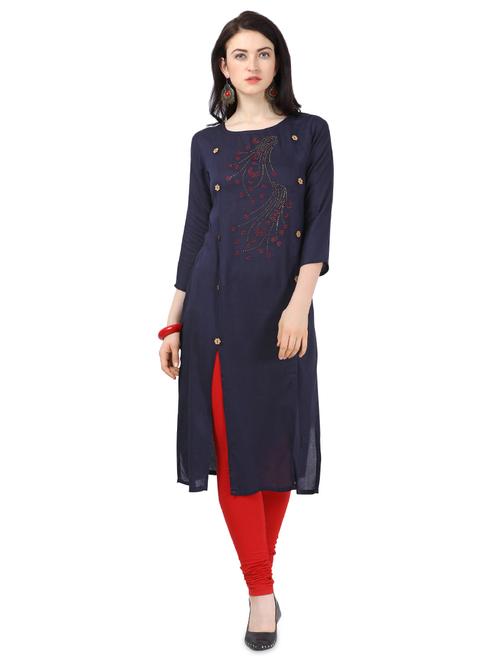 double slit solid straight kurta - 16976573 - Very Small Image - 1