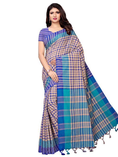 checkered woven saree with blouse - 16976769 - Very Small Image - 1