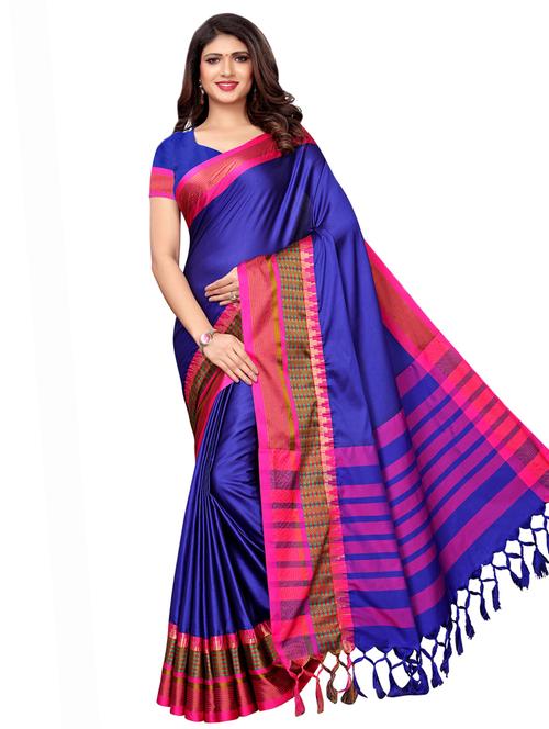 solid bordered woven saree with blouse - 16976780 - Very Small Image - 1