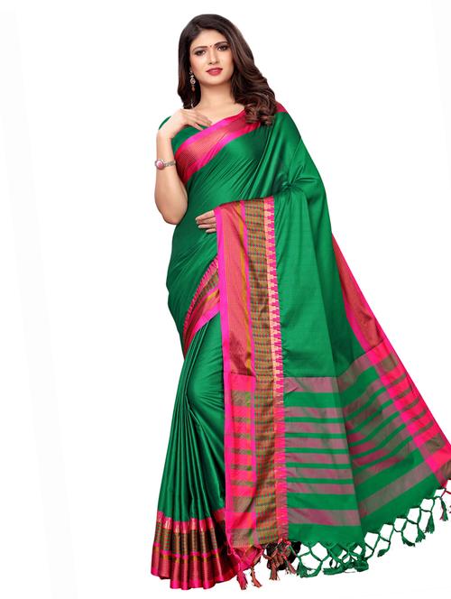 solid bordered woven saree with blouse - 16976782 - Very Small Image - 1