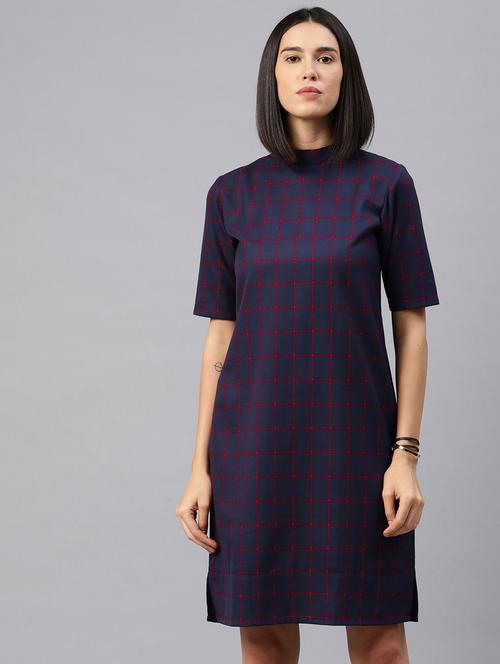 mock neck checkered sheath dress - 16976986 - Very Small Image - 1
