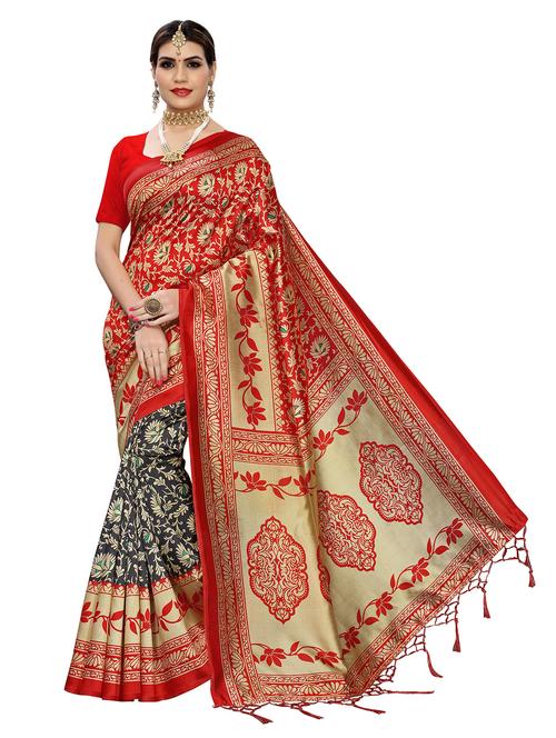 floral print half & half saree with blouse - 16977042 - Very Small Image - 1
