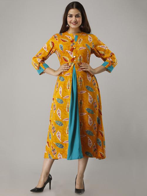 printed a-line ethnic dress - 16977079 - Very Small Image - 1