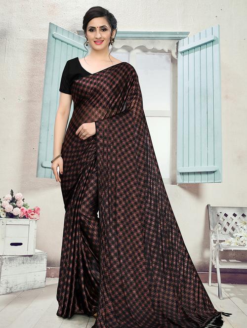 tassel detailed foil printed saree with blouse - 16977092 - Very Small Image - 1