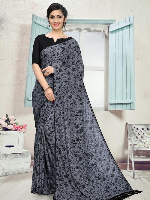 tassel detailed foil printed saree with blouse - 16977095 - Very Small Image - 1