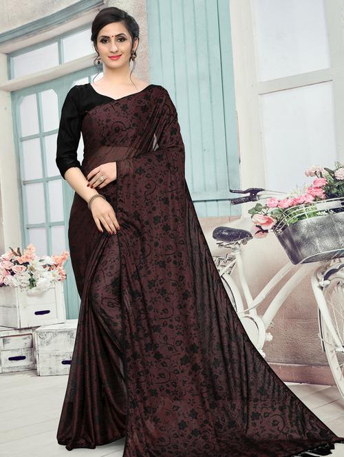 tassel detailed foil printed saree with blouse - 16977096 - Very Small Image - 1