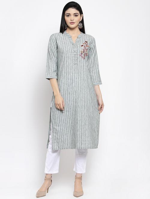 striped embroidered straight kurta - 16977216 - Very Small Image - 1