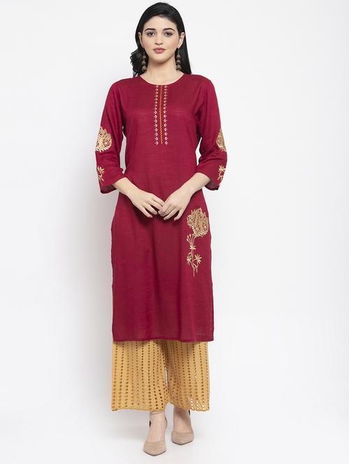 embroidered straight kurta - 16977220 - Very Small Image - 1