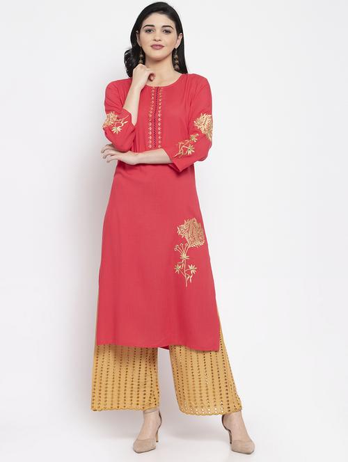 embroidered straight kurta - 16977221 - Very Small Image - 1