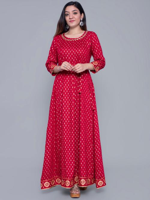 gold print flared kurta - 16977300 - Very Small Image - 1