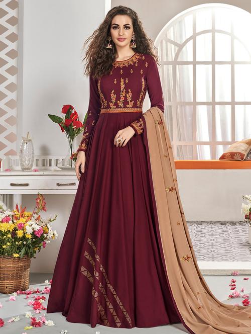 embroidered semi-stitched suit - 16977414 - Very Small Image - 1