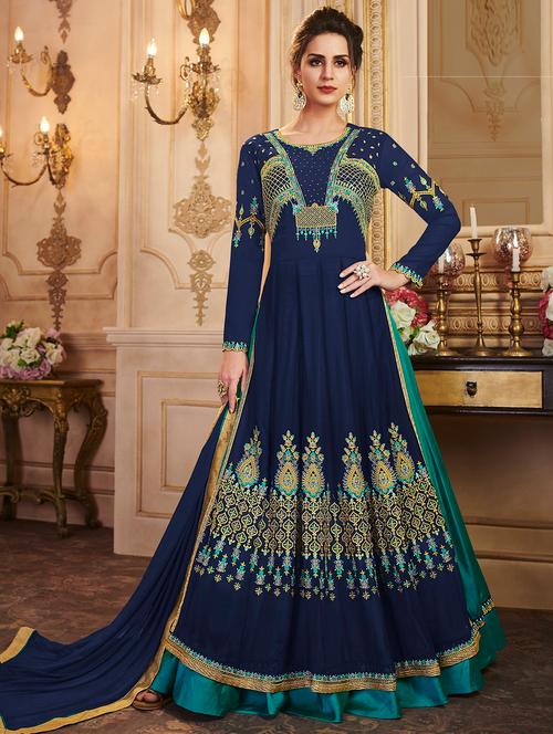embroidered semi-stitched suit - 16977424 - Very Small Image - 1