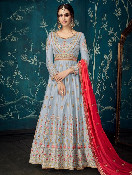embroidered semi-stitched suit - 16977430 - Very Small Image - 1