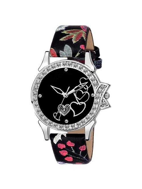 attractive heart butterfly black dial & multicolor leather strap watch for girl's & women's - 16977861 - Very Small Image - 1