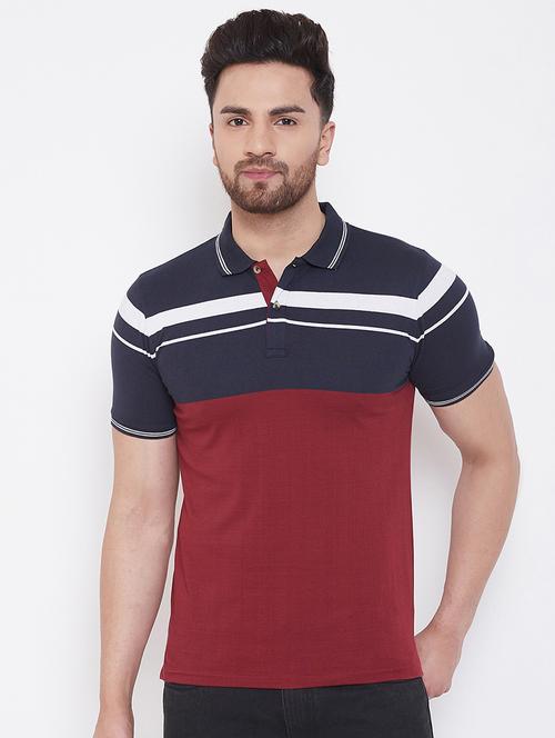 maroon color block polo t-shirt - 16978559 - Very Small Image - 1