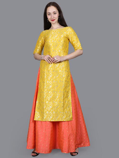 floral brocade high-slit kurta - 16978674 - Very Small Image - 1