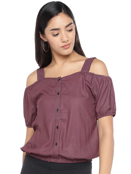 cold shoulder checkered top - 16979057 - Very Small Image - 1