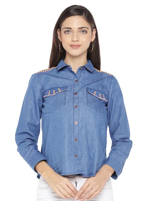 embroidered denim shirt - 16979096 - Very Small Image - 1