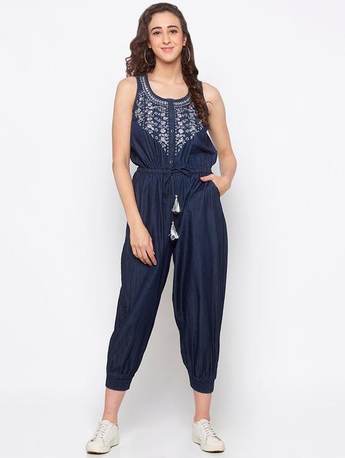 drawstring waist embroidered jumpsuit - 16979124 - Very Small Image - 1