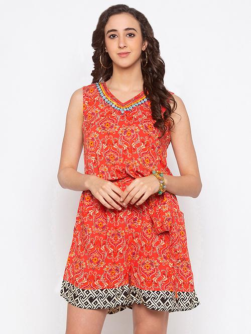 tie front floral romper - 16979129 - Very Small Image - 1