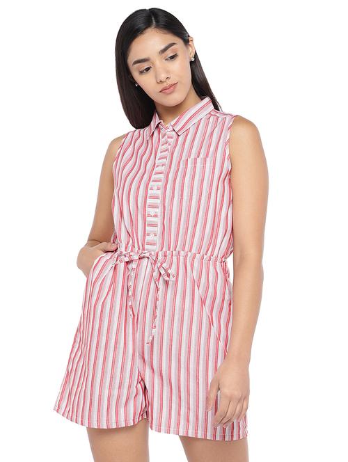 drawstring waist striped romper - 16979132 - Very Small Image - 1