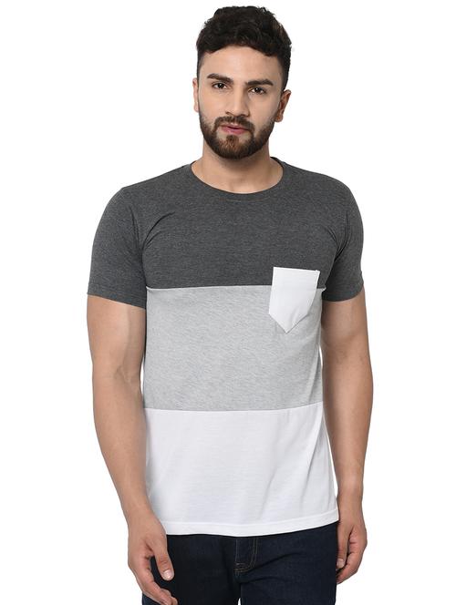grey color block pocket t-shirt - 16979623 - Very Small Image - 1