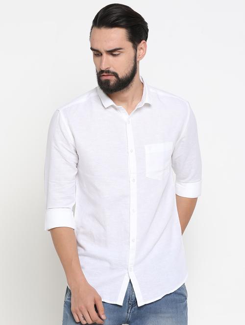 white linen solid casual shirt - 16980165 - Very Small Image - 1