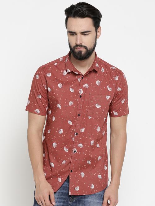 mens leaf print casual shirt - 16980221 - Very Small Image - 1