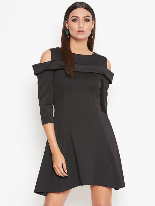 cold shoulder solid skater dress - 16981224 - Very Small Image - 1